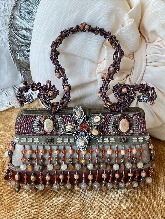 Mary Frances Handbags - Mary Frances Beaded Vintage Beaded Fringe Hand Bag in Brown, Olive & Copper NWOT